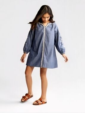 Art Class Girls Size S 6/6X Embroidered Chambray Dress Boho Peasant Cotton